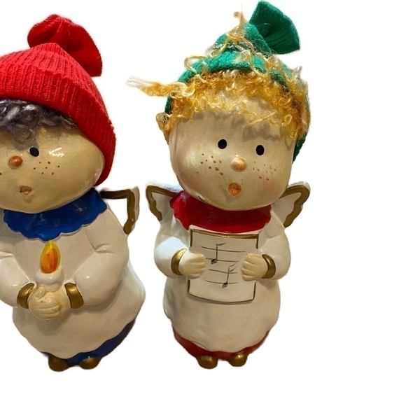 Vintage Carolers Paper Mache Christmas Decor Handmade in Korea Red Green - Picture 2 of 5